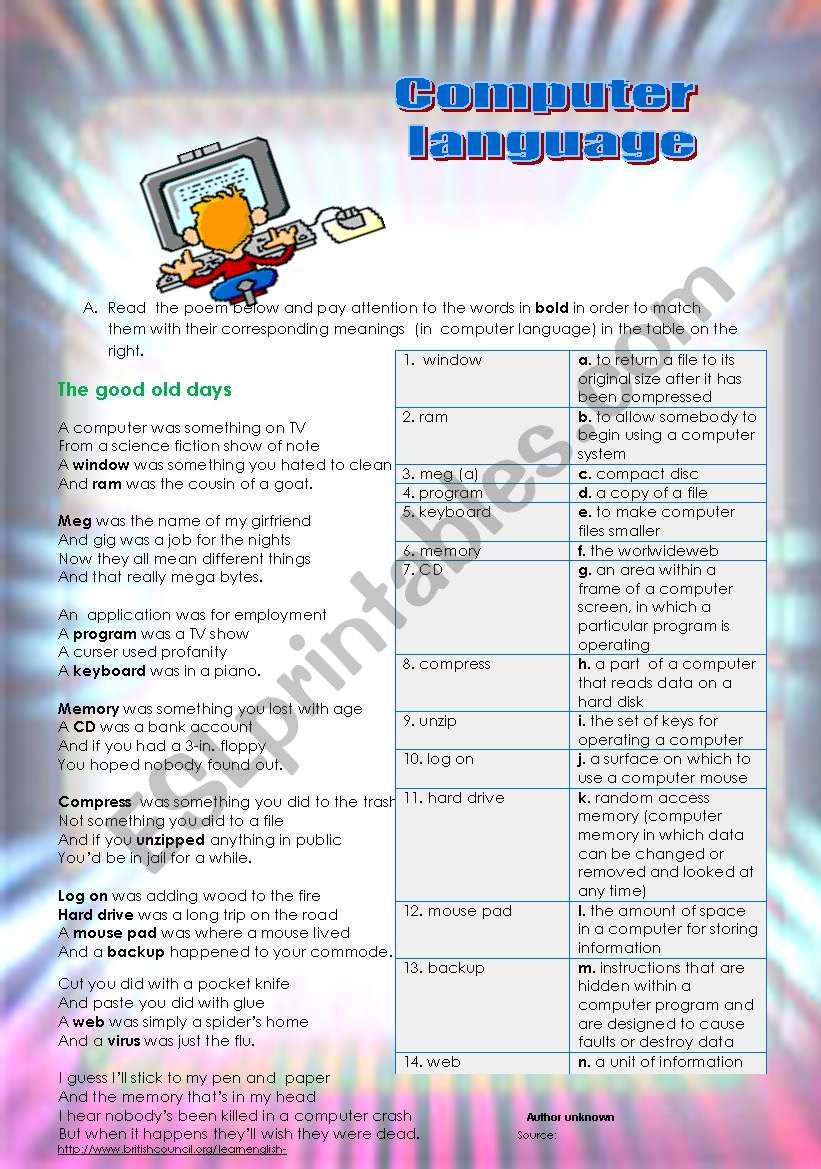 Computer language (3 pages) worksheet