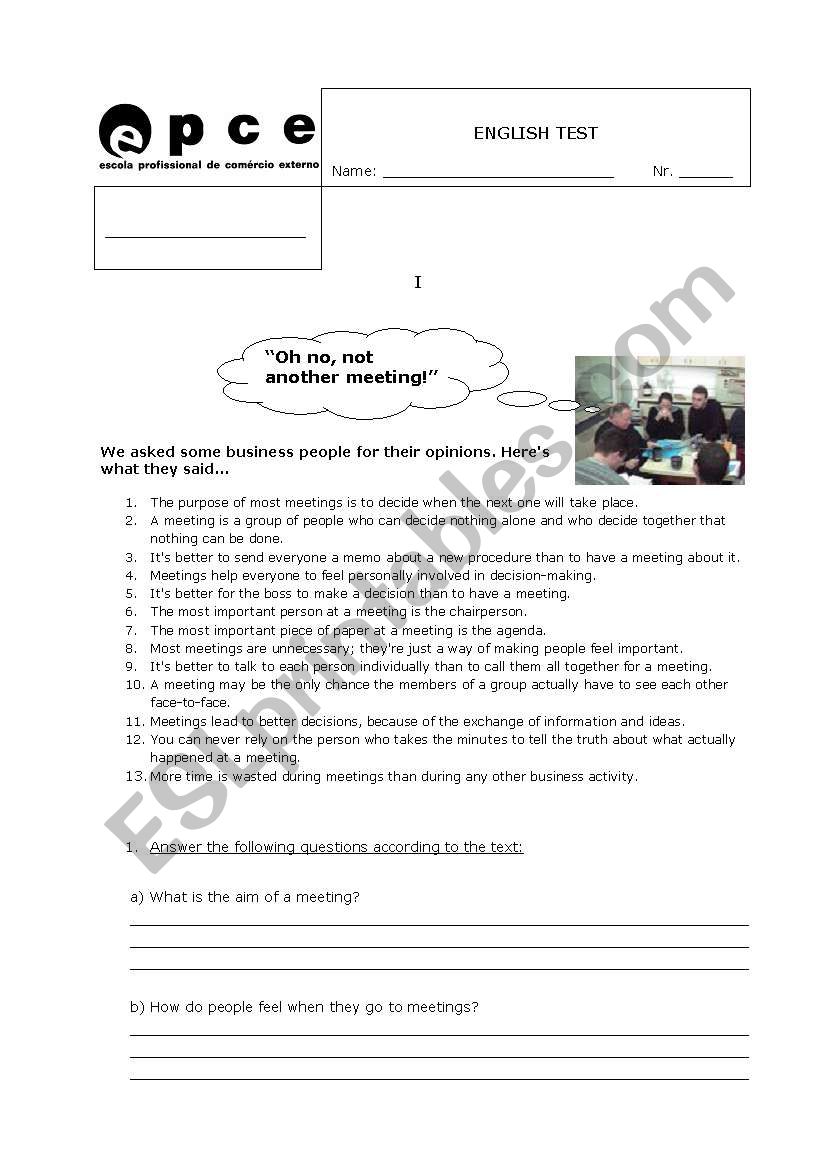 written test worksheet