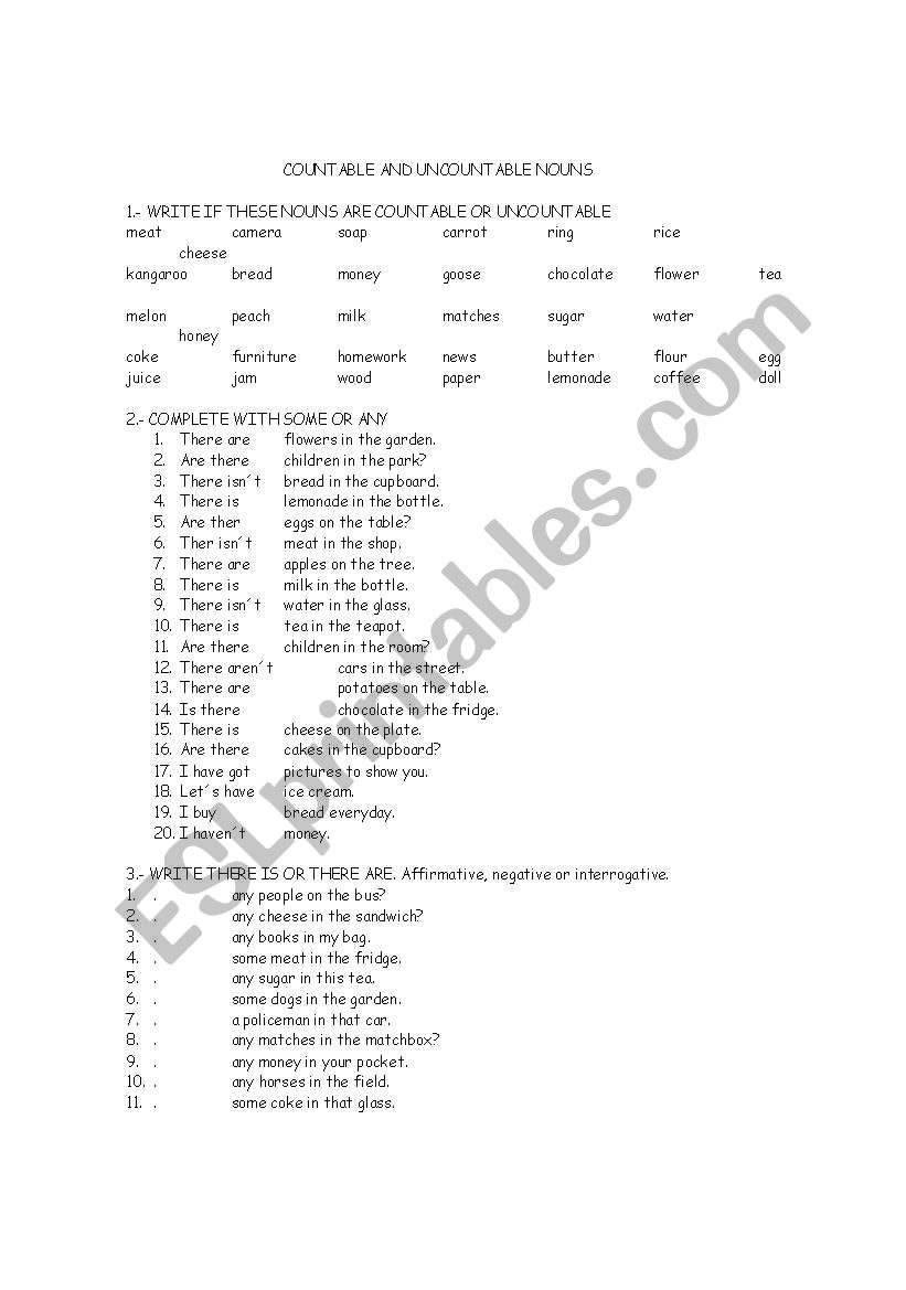 COUNTABLE AND UNCOUNTABLE NOUNS, THERE IS, THERE ARE, SOME OR ANY