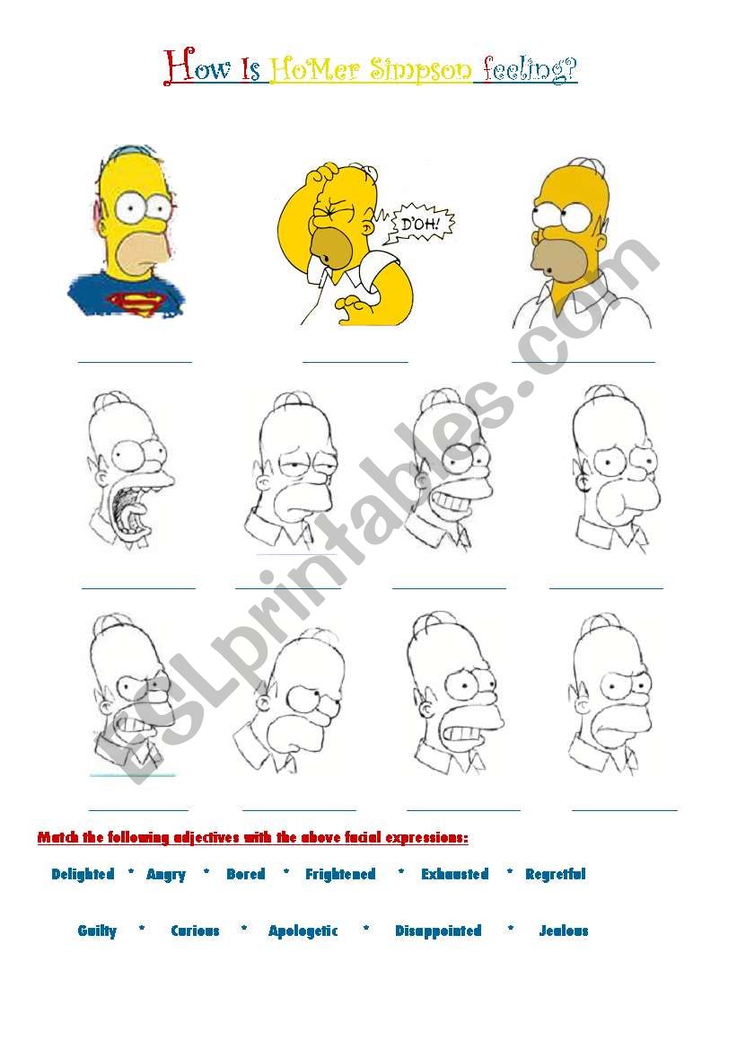 How is Homer Simpson feeling? worksheet