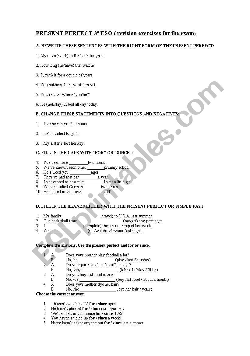 Present perfect / simple past worksheet