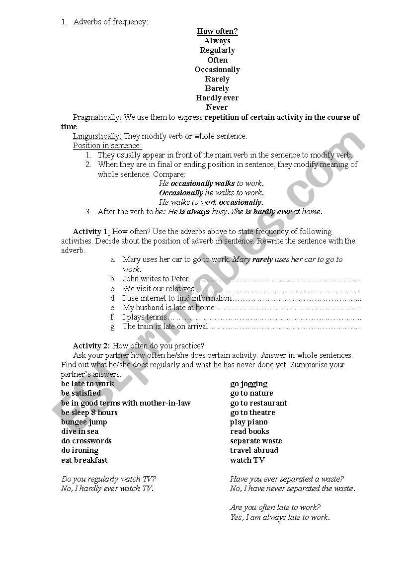 Adverbs of frequency and degree