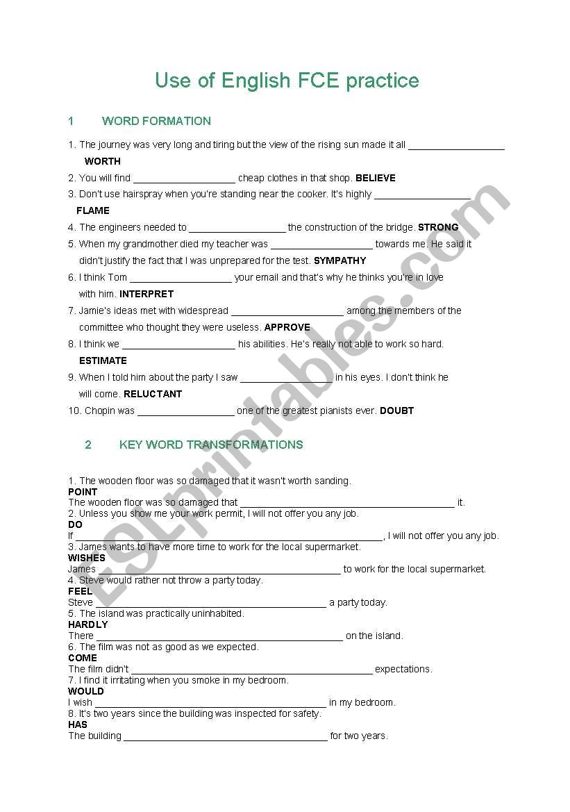 Word formation & transformations practice (FCE level)