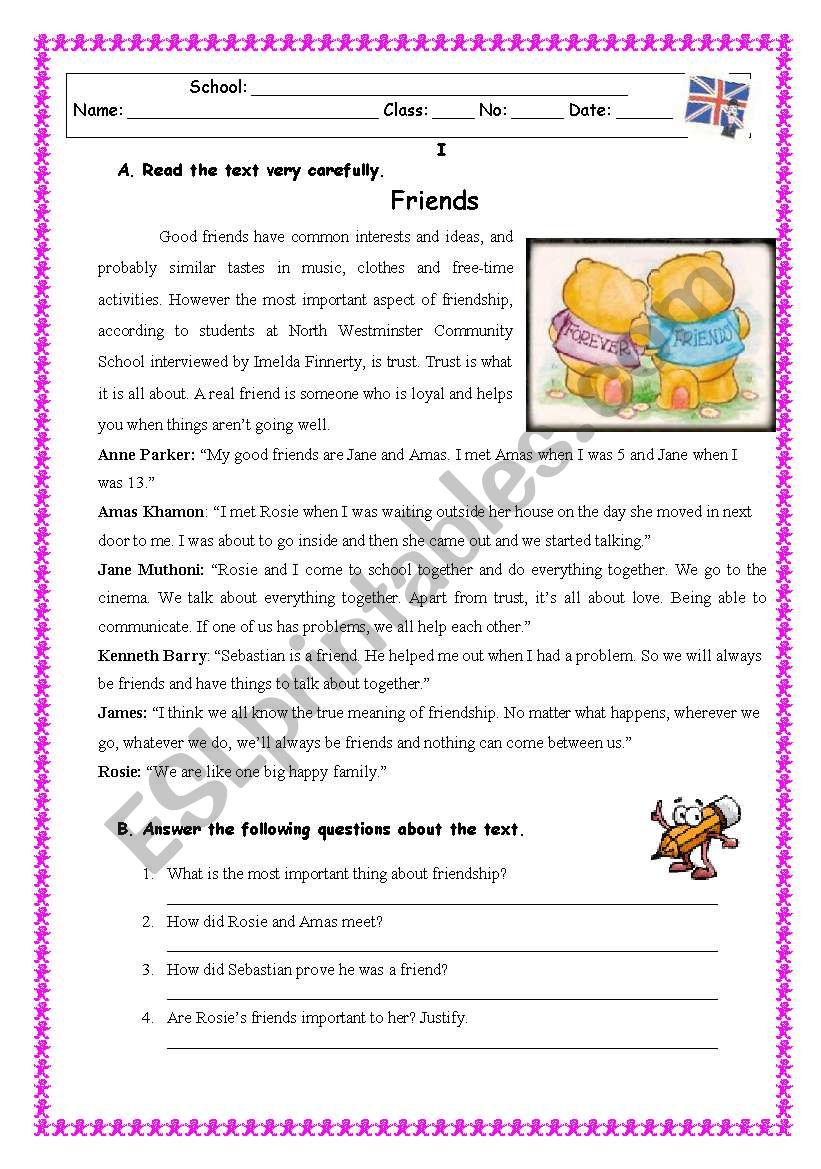 FRIENDS worksheet