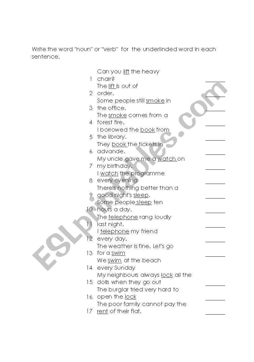 noun or verb worksheet