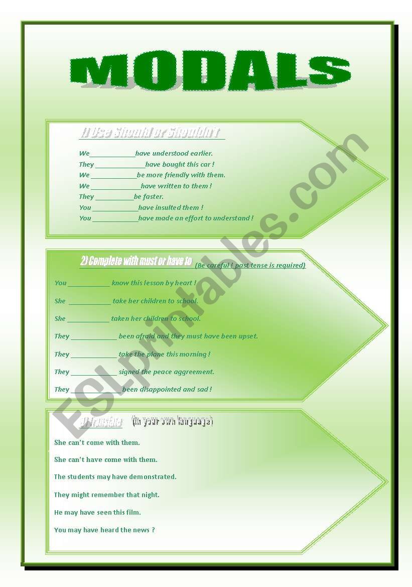 MODALS worksheet