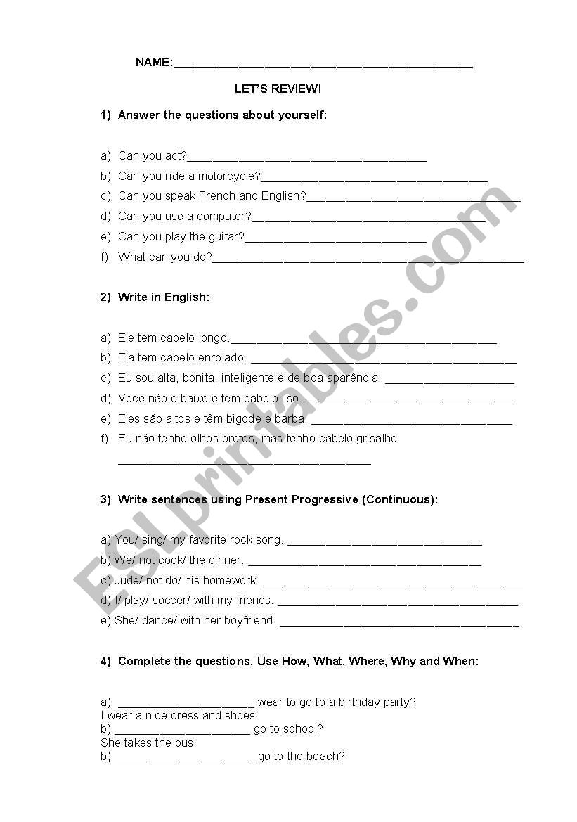 Review Exercises worksheet