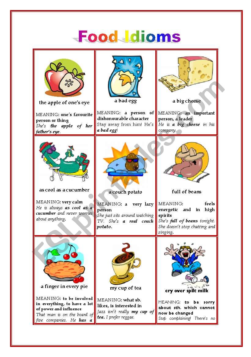 FOOD IDIOMS - WS 1 worksheet