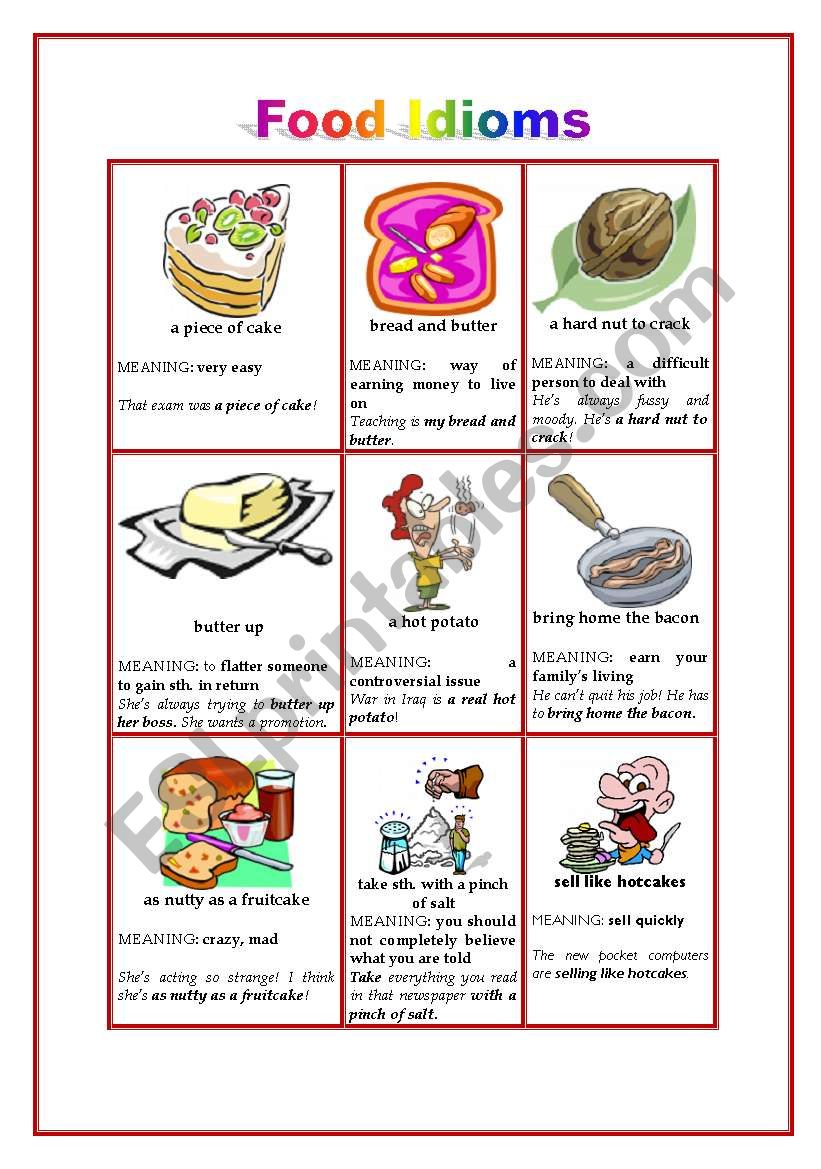 FOOD IDIOMS - WS 2 worksheet