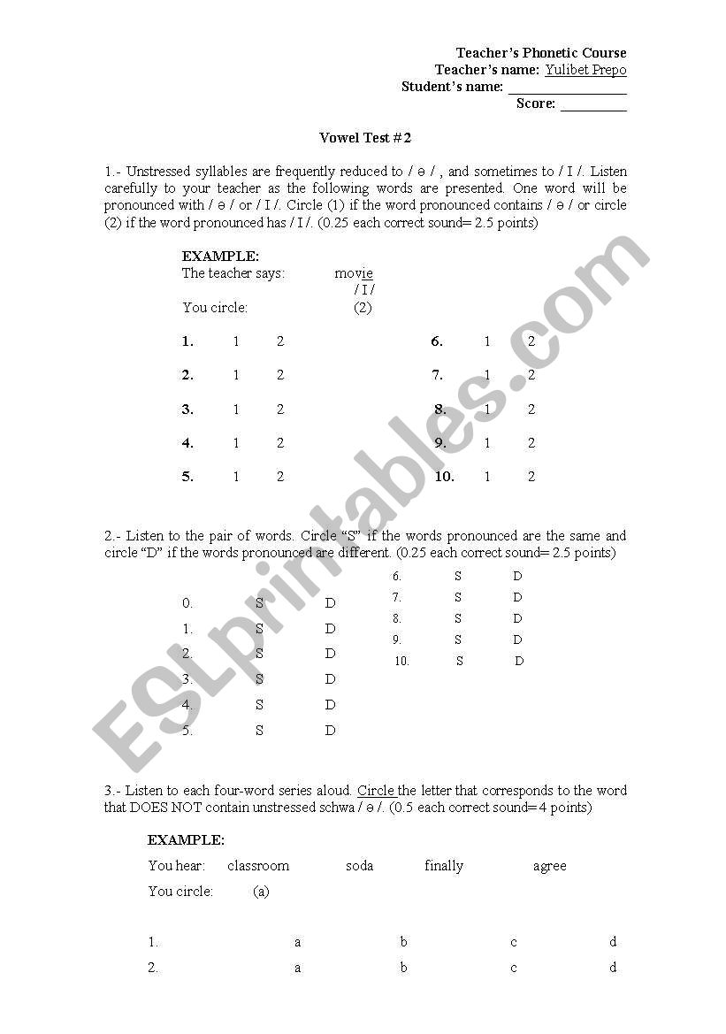 Contrasting sounds phonetic test