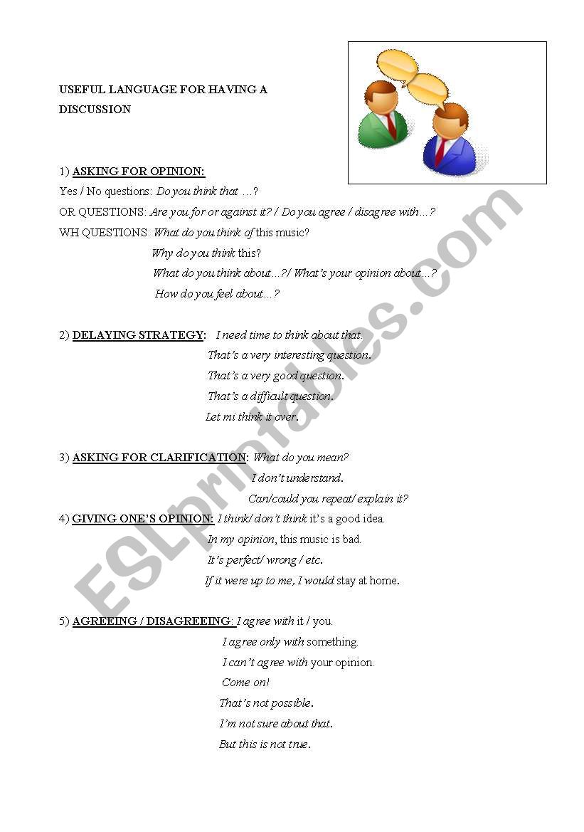 DISCUSSION - USEFUL PHRASES worksheet
