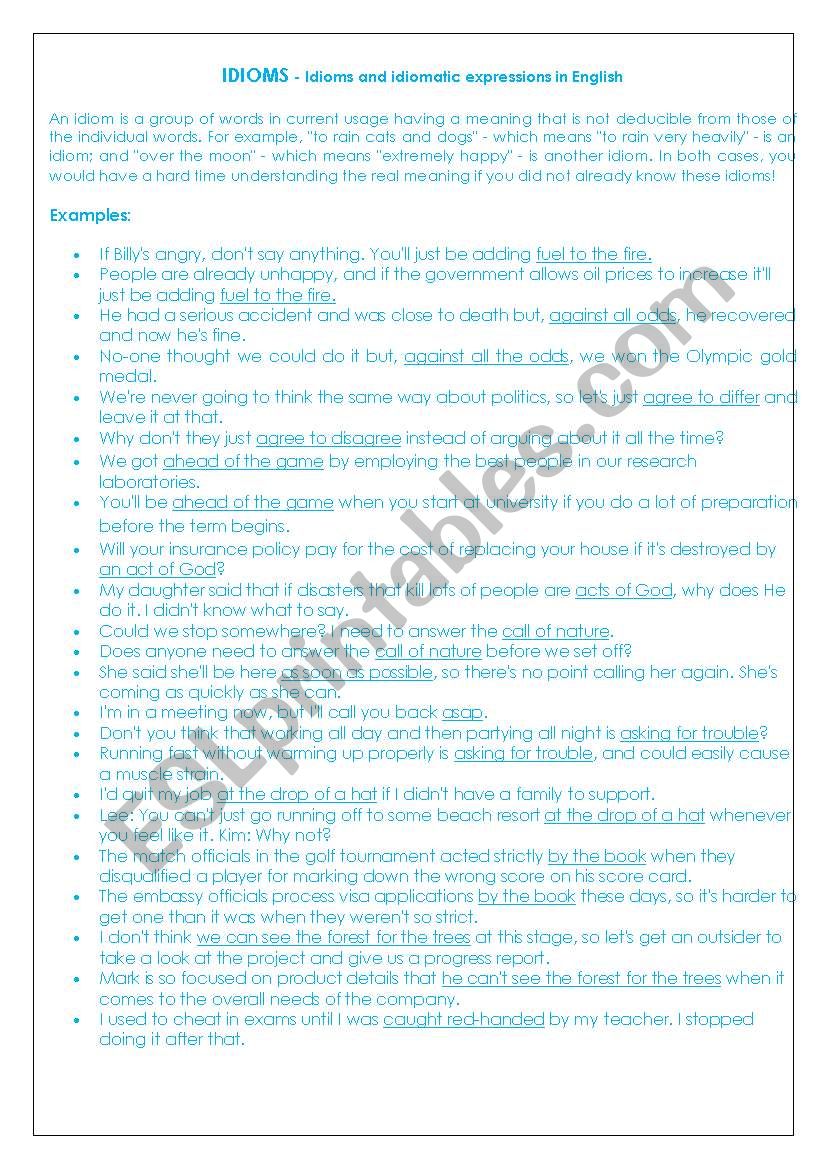 Idioms worksheet