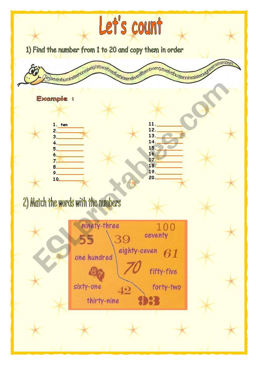 numbers worksheet