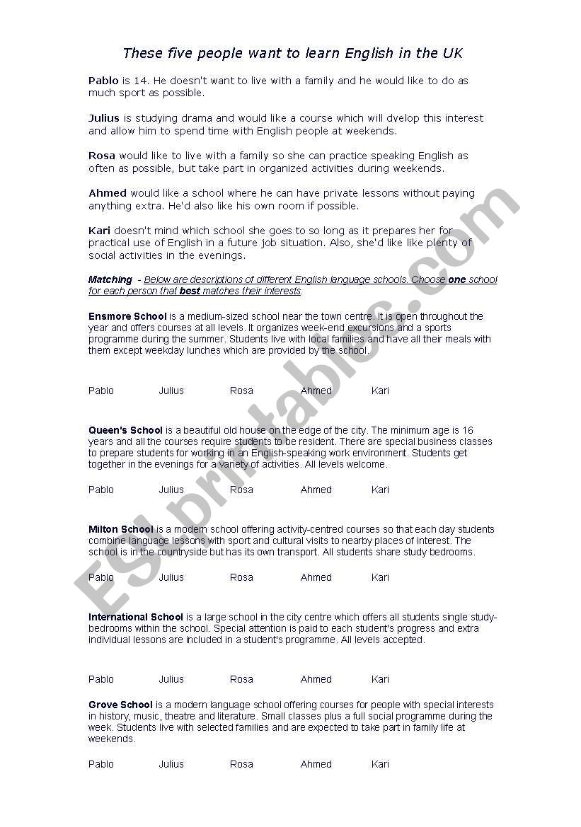 Skimming Reading worksheet