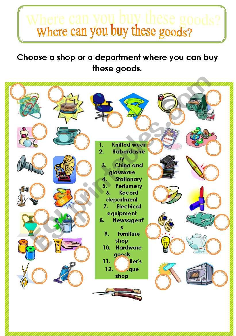 Shops and Departments worksheet