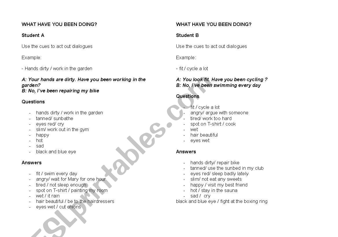 What have you been doing? worksheet