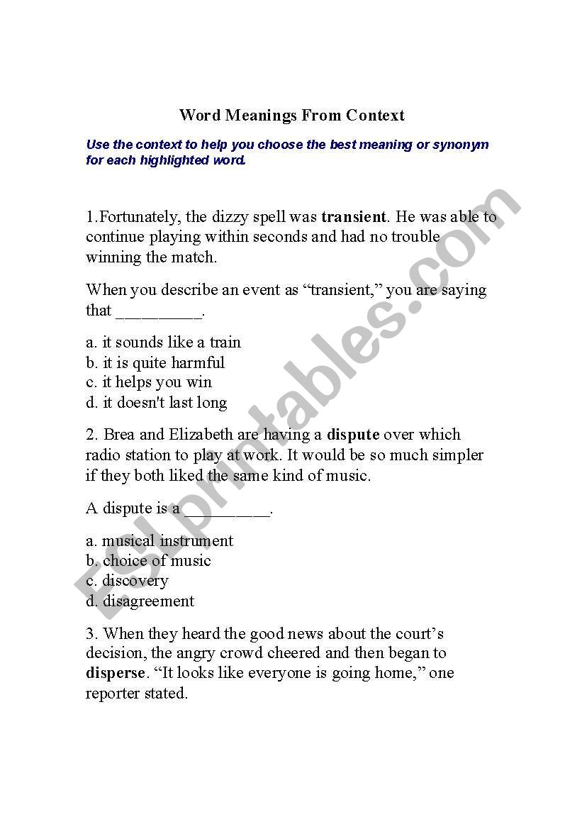 word context worksheet