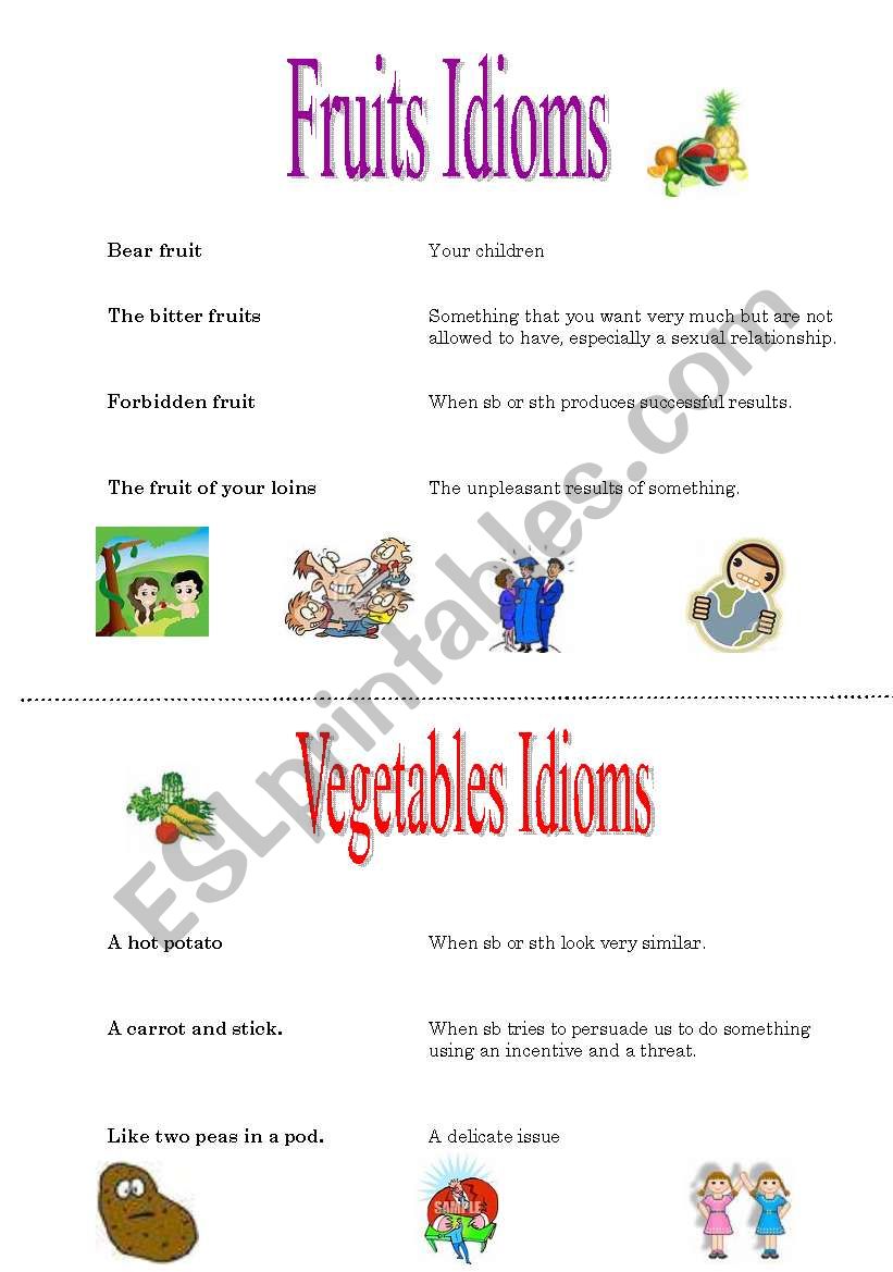 FRUITS AND VEGETABLES IDIOMS worksheet