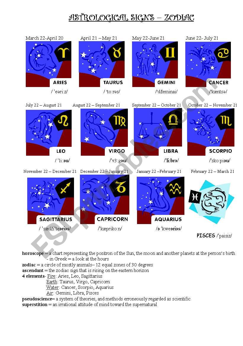 ASTROLOGICAL SIGNS worksheet