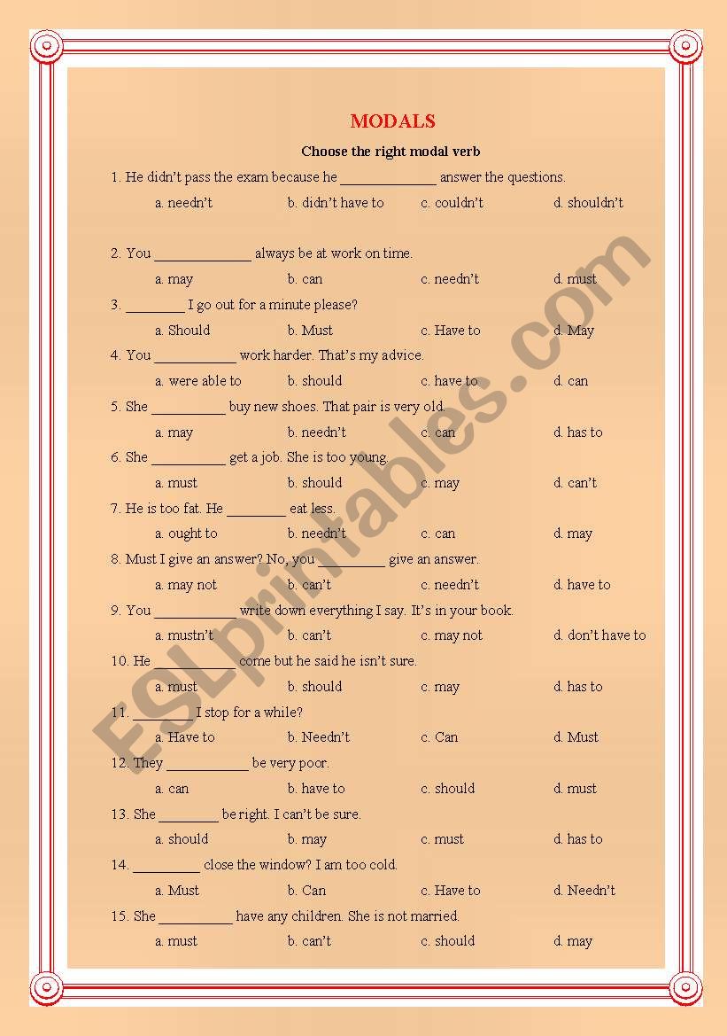 Modal Verbs worksheet