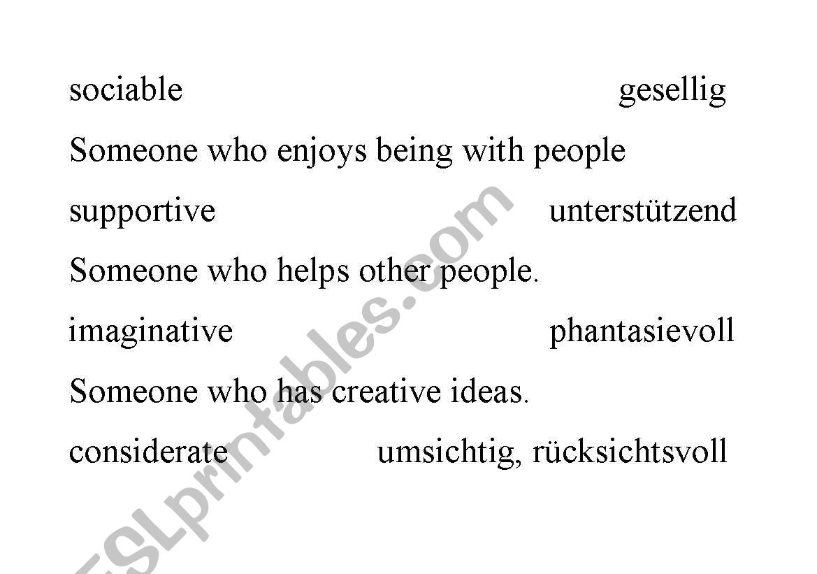 Paraphrasing of adjectives worksheet