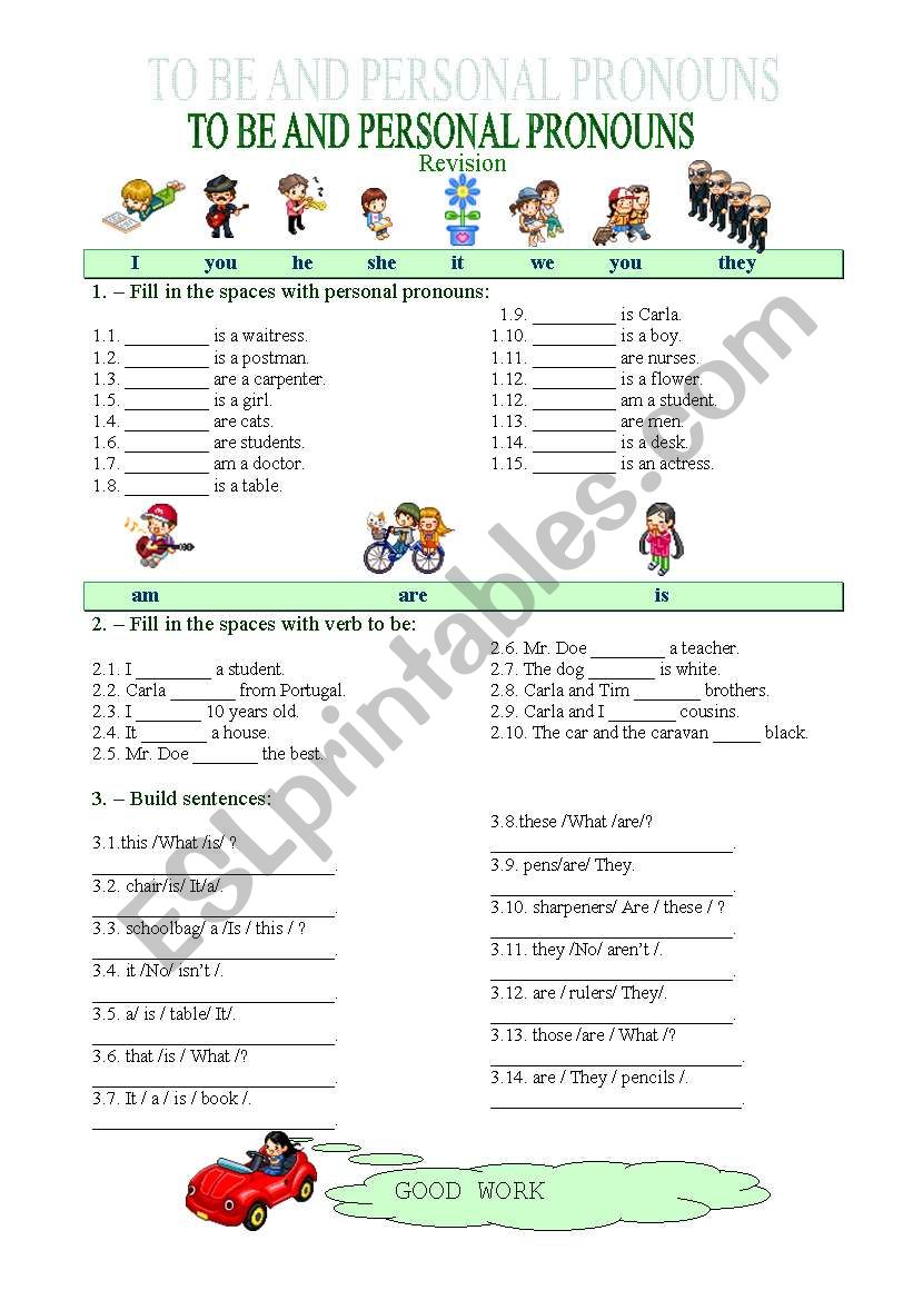 To be and personal pronouns worksheet