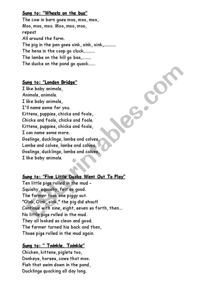 English worksheets: SONGS FOR CHILDREN