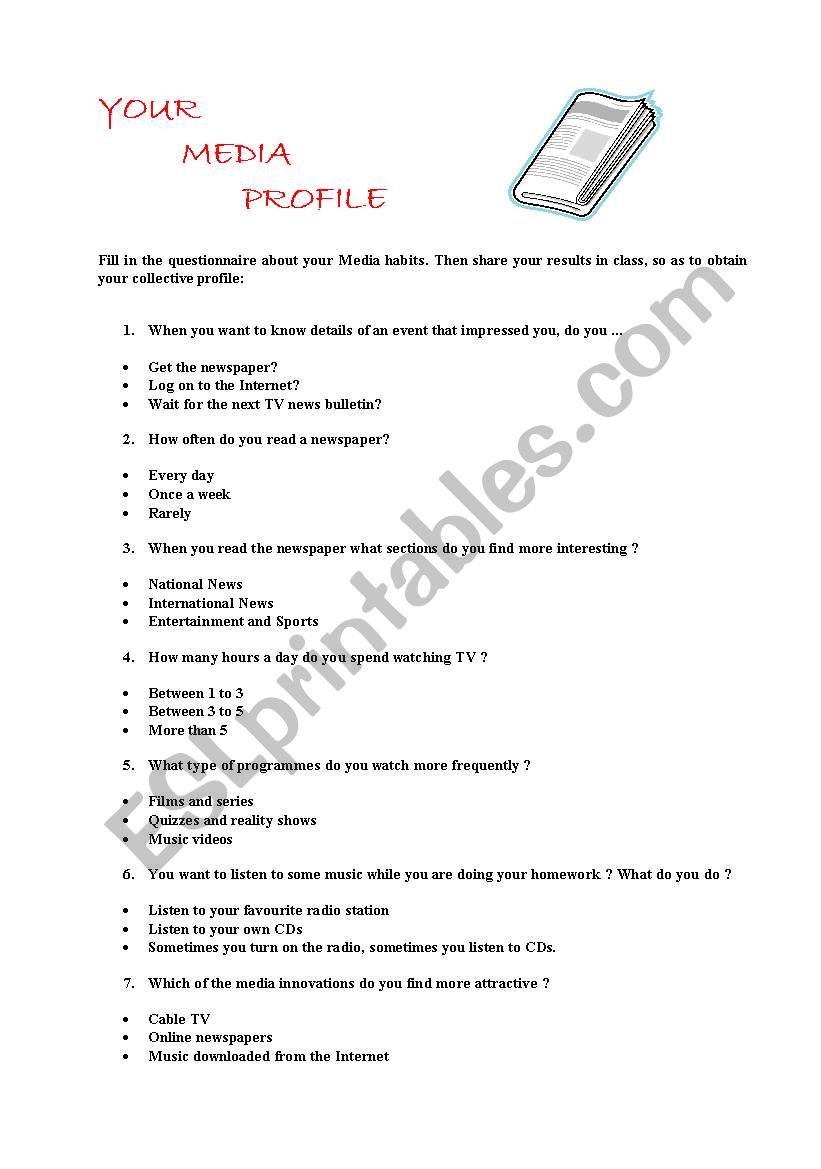 Your Media Profile   worksheet