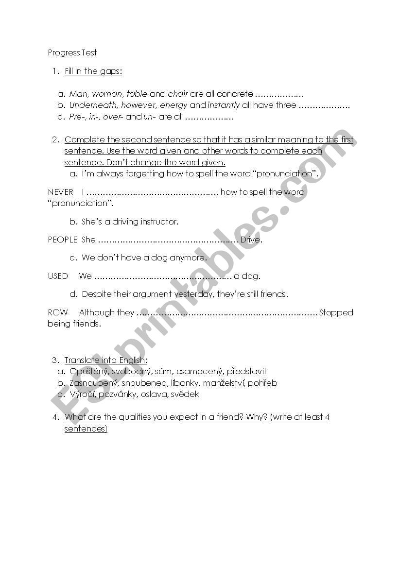 Test for FCE students worksheet