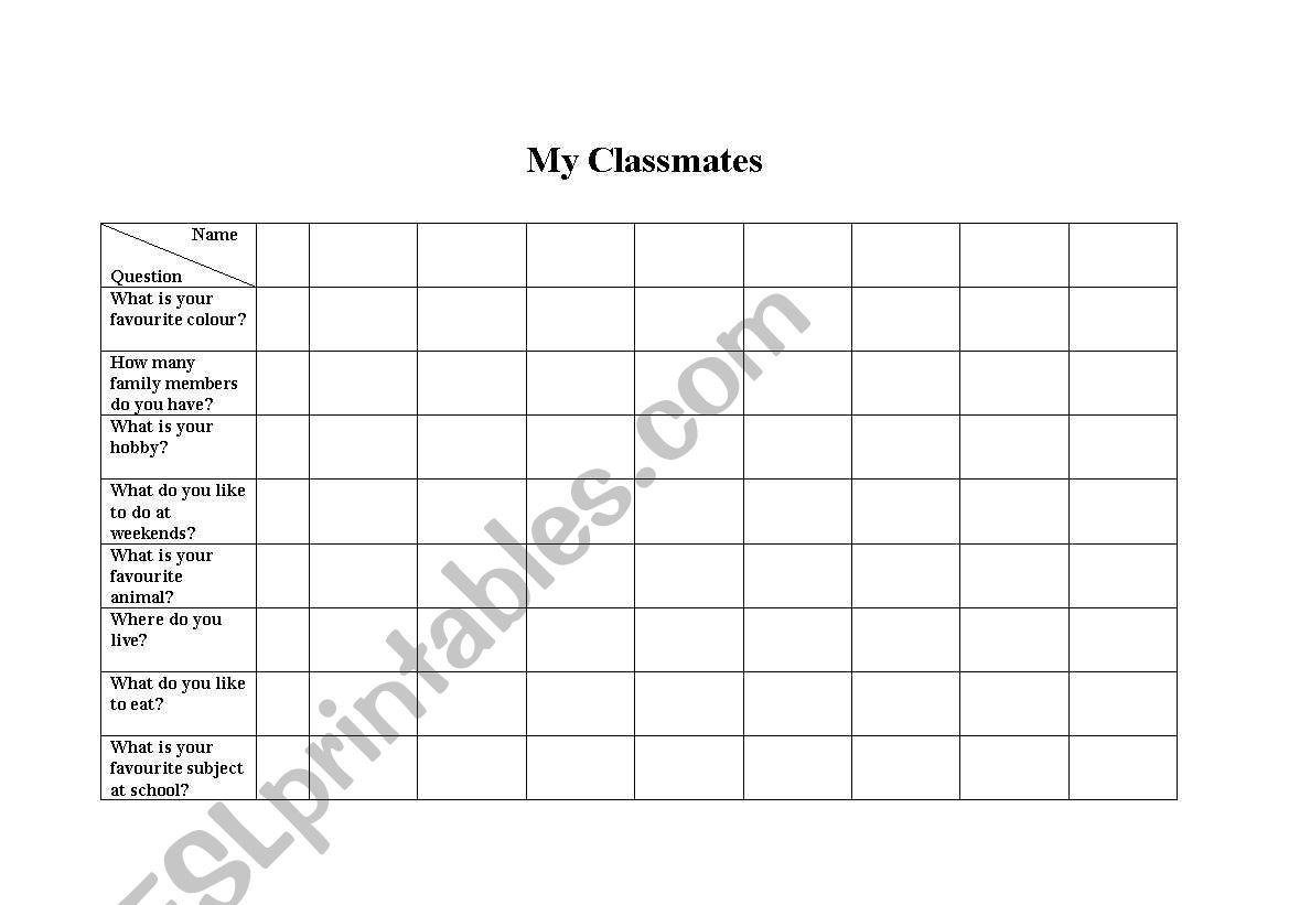 My Classmates worksheet