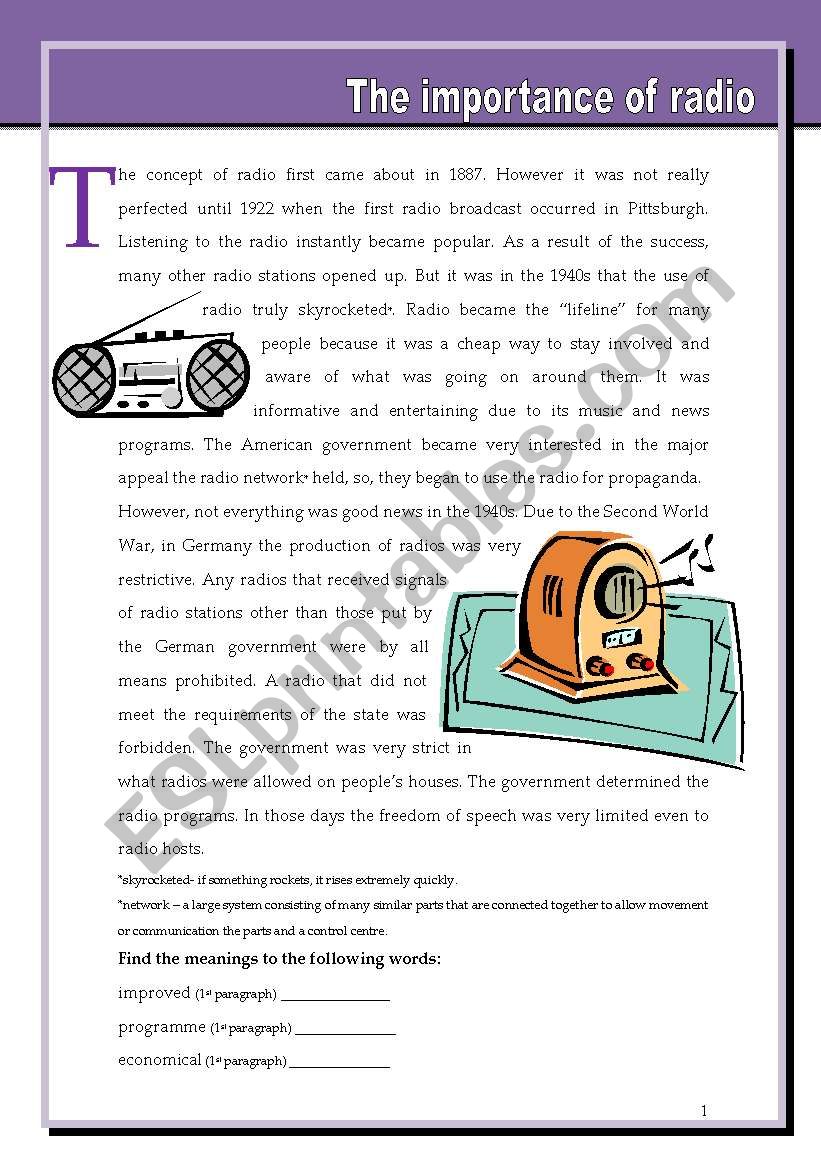 The importance of radio worksheet