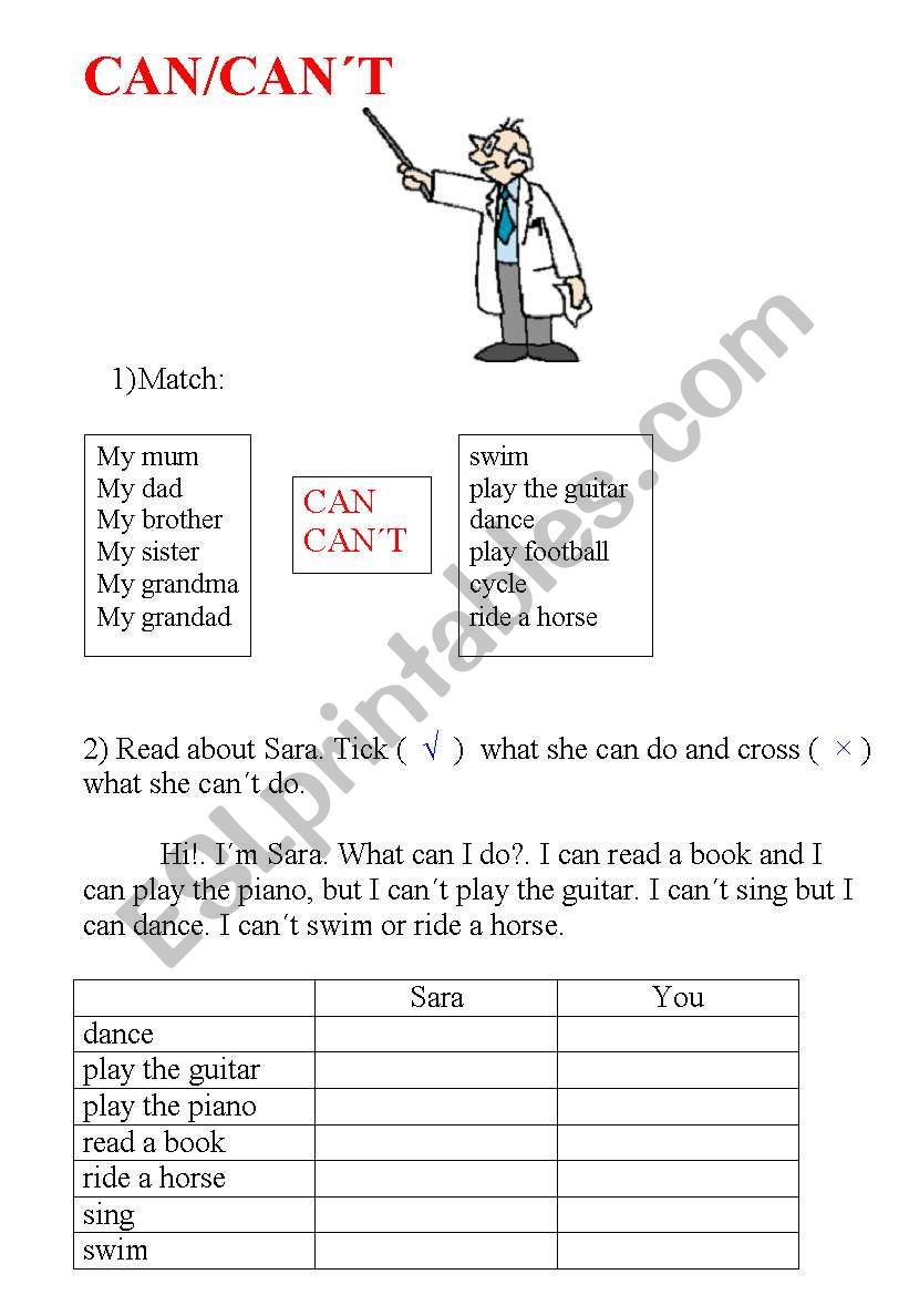 I can / I cant worksheet