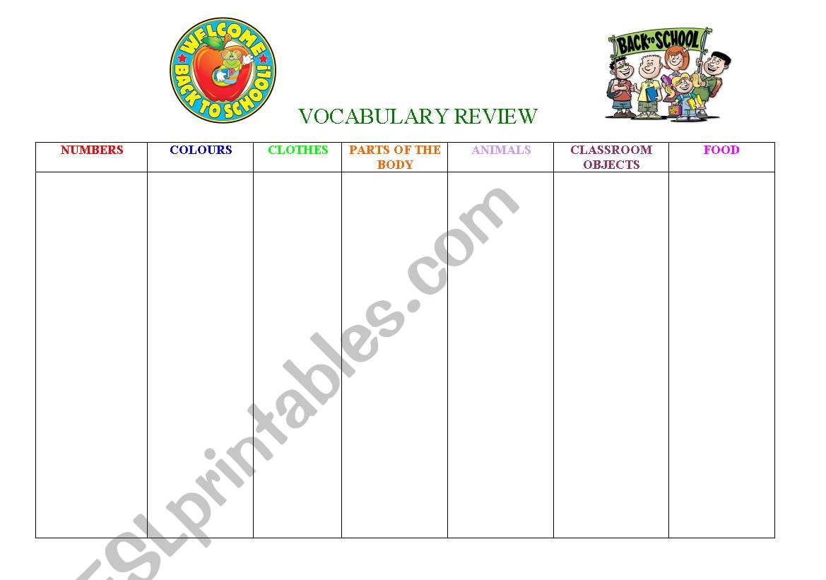 Vocabulary review worksheet