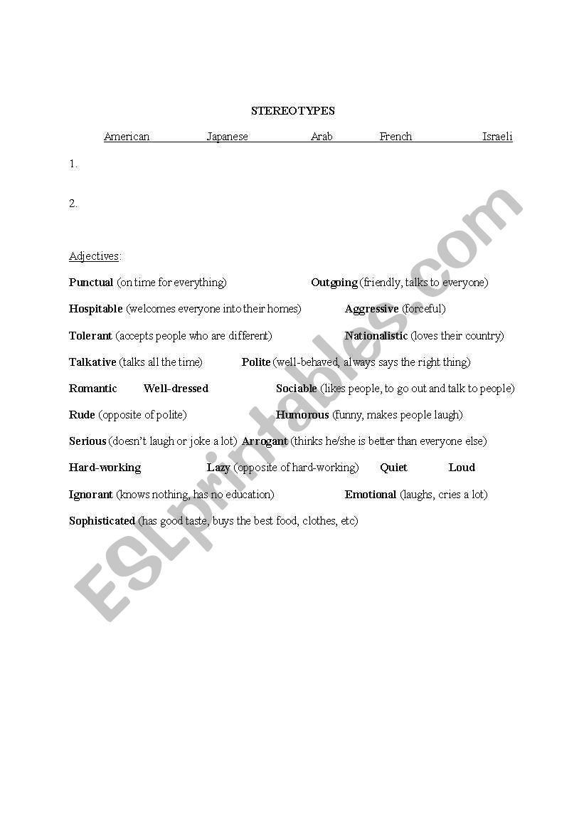 Stereotypes Lesson worksheet