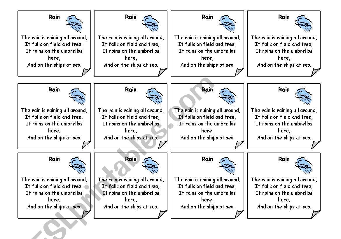 Rain poem worksheet