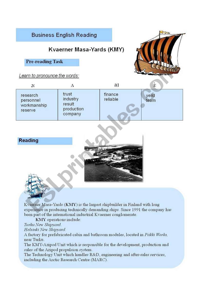 KMY Business Reading worksheet