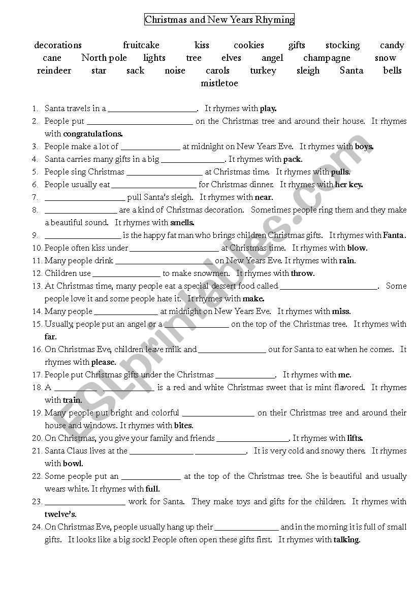 Christmas Rhyming Vocabulary worksheet