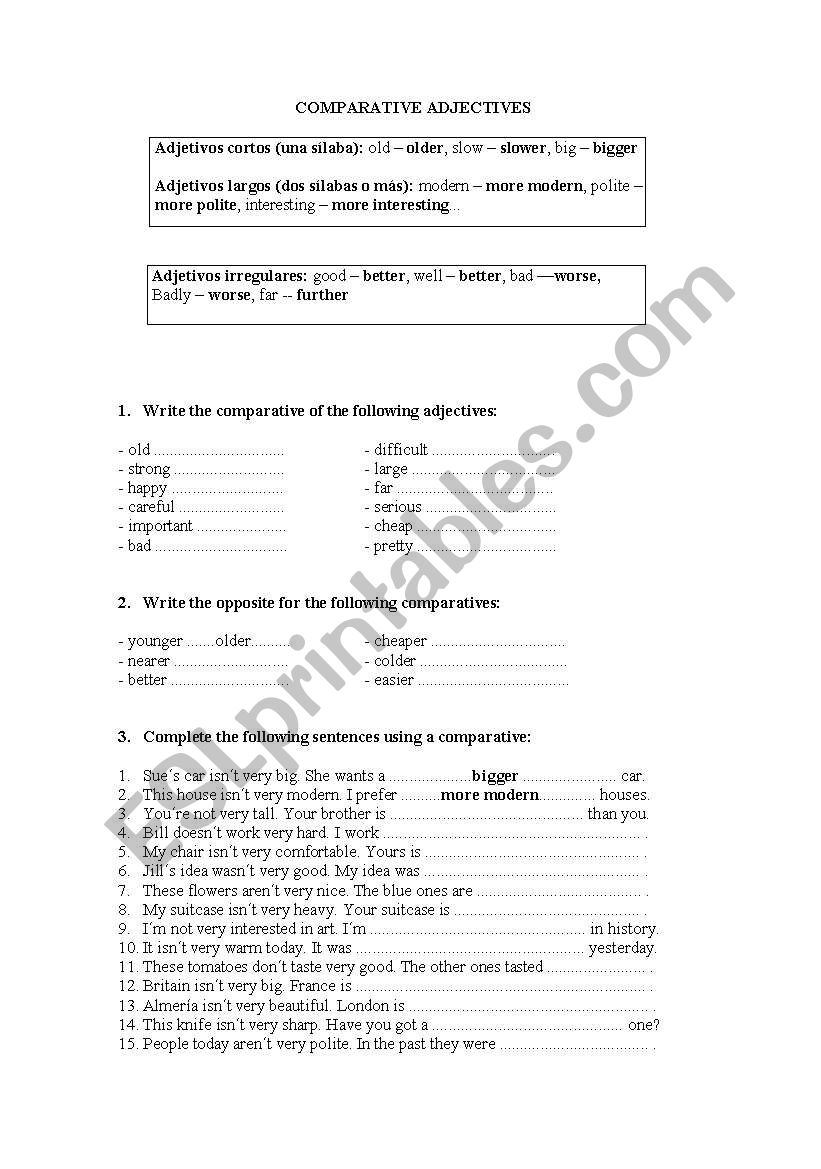 comparative adjectives worksheet