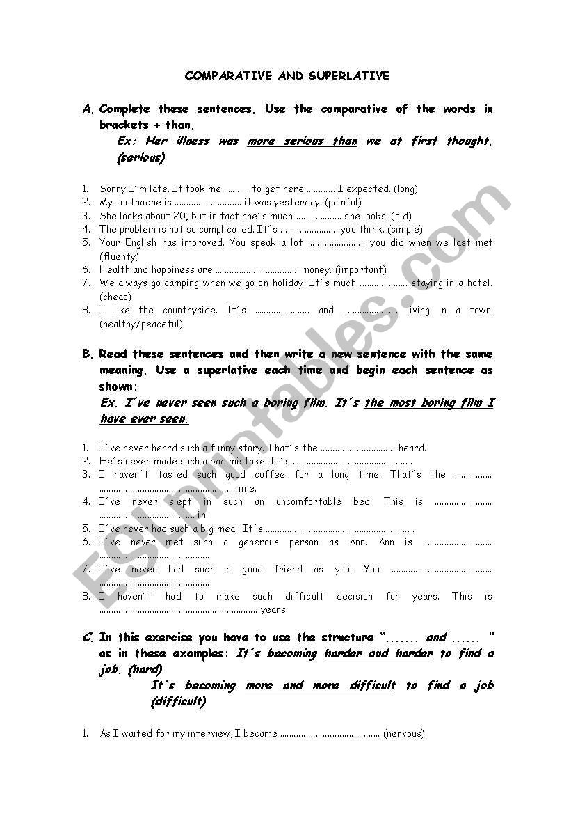 comparative and superlative worksheet