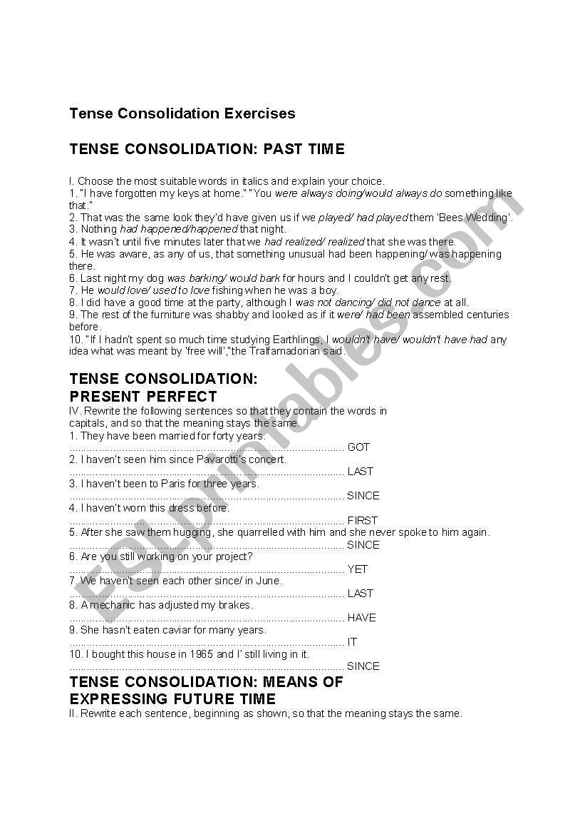 tense consolidation worksheet