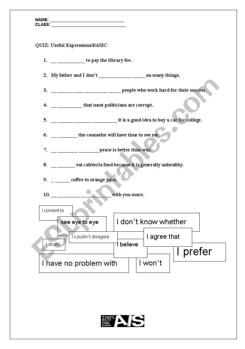 Phrases Quiz worksheet