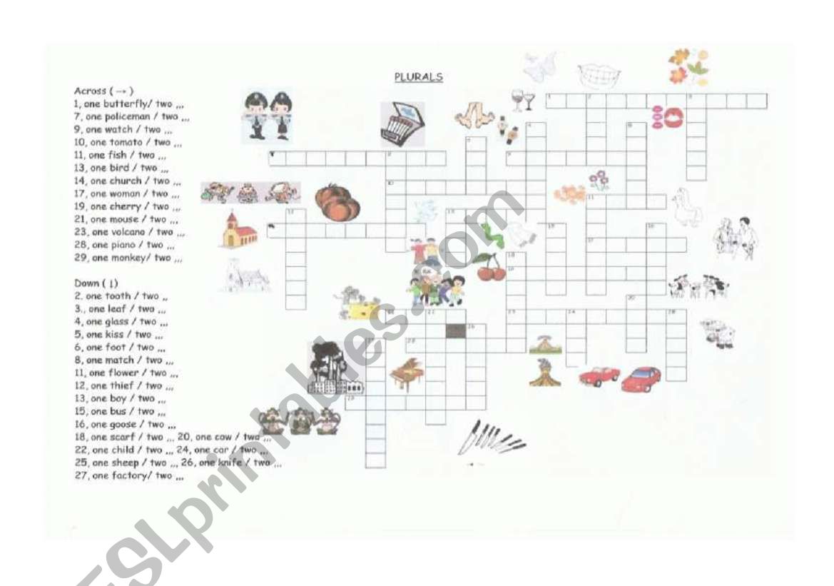 Plurals crosswords worksheet