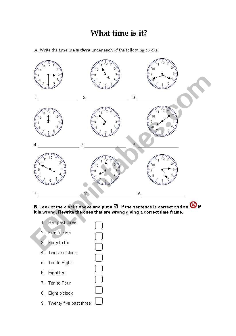 Writting what time is it  worksheet