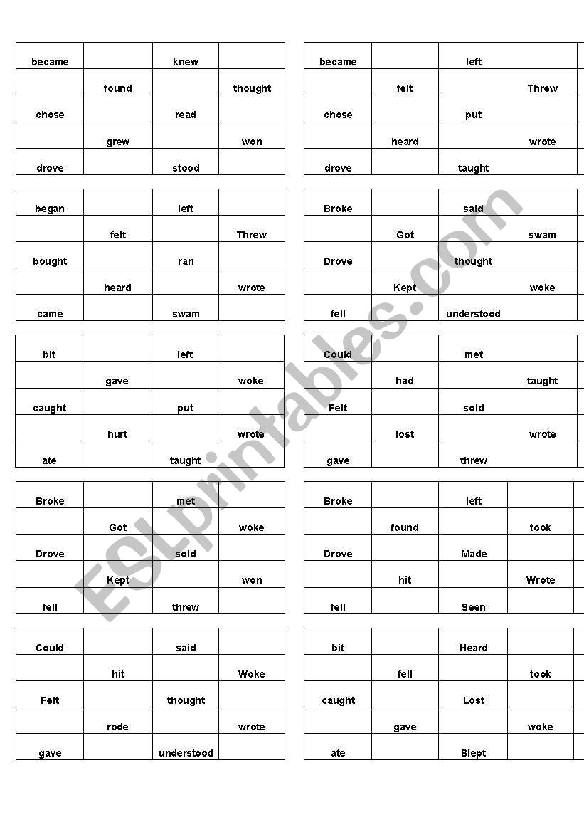 bingo with paradigms worksheet