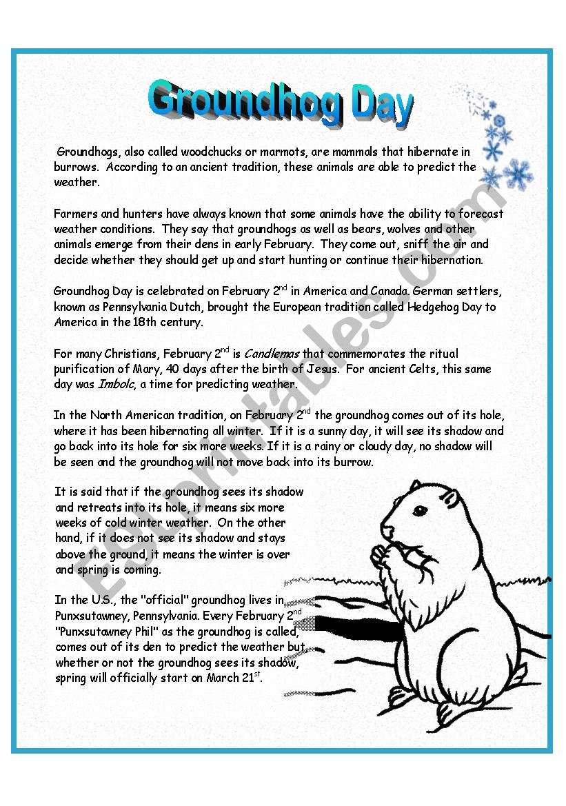 Groundhog Day - ESL worksheet by Anna P