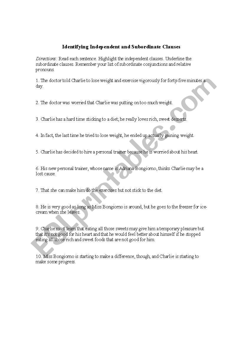 Identifying Independent and Subordinate Clauses