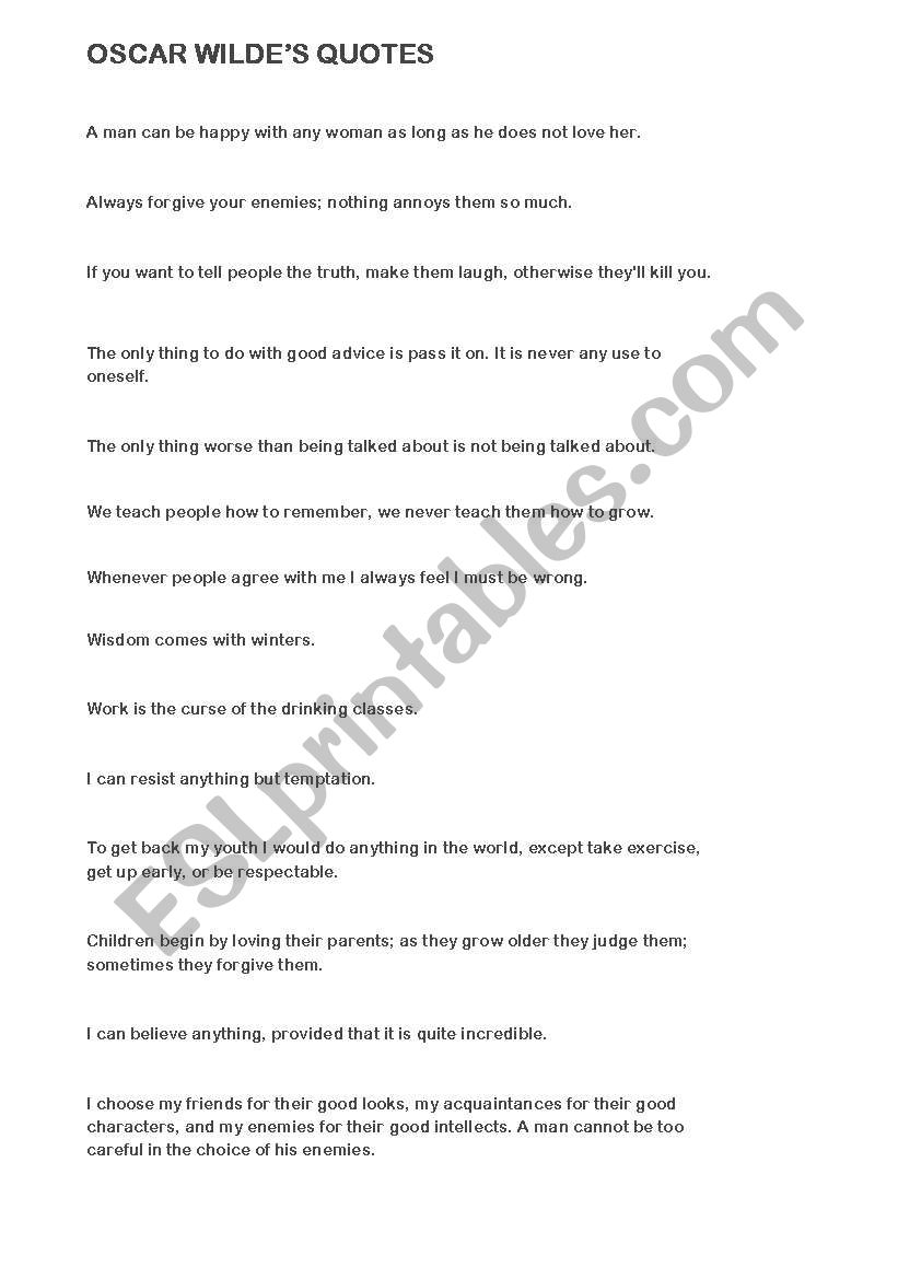 Oscar WildeÂ´s Quotes worksheet