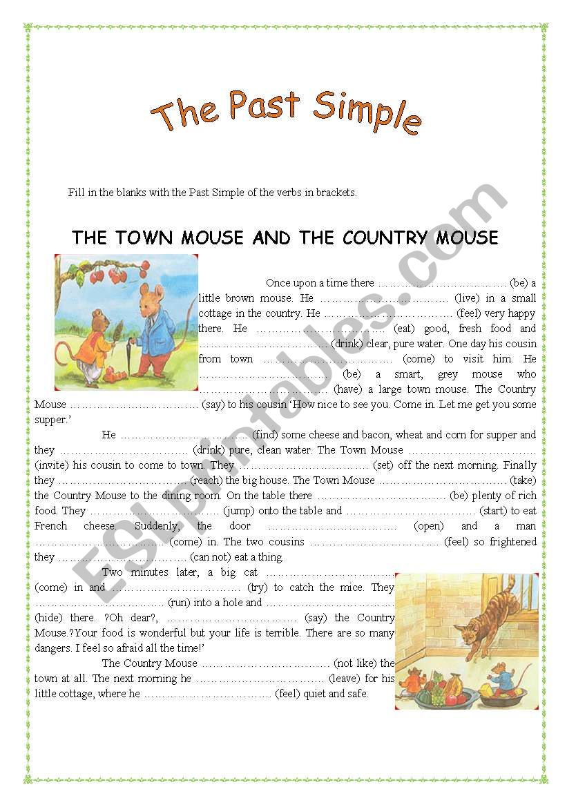 town mouse and country mouse worksheet