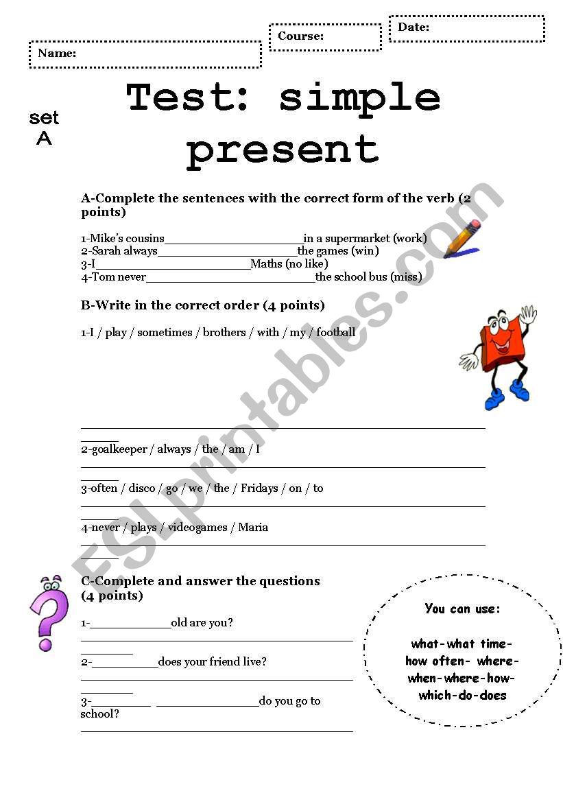 SIMPLE PRESENT-complete test set 1 and 2