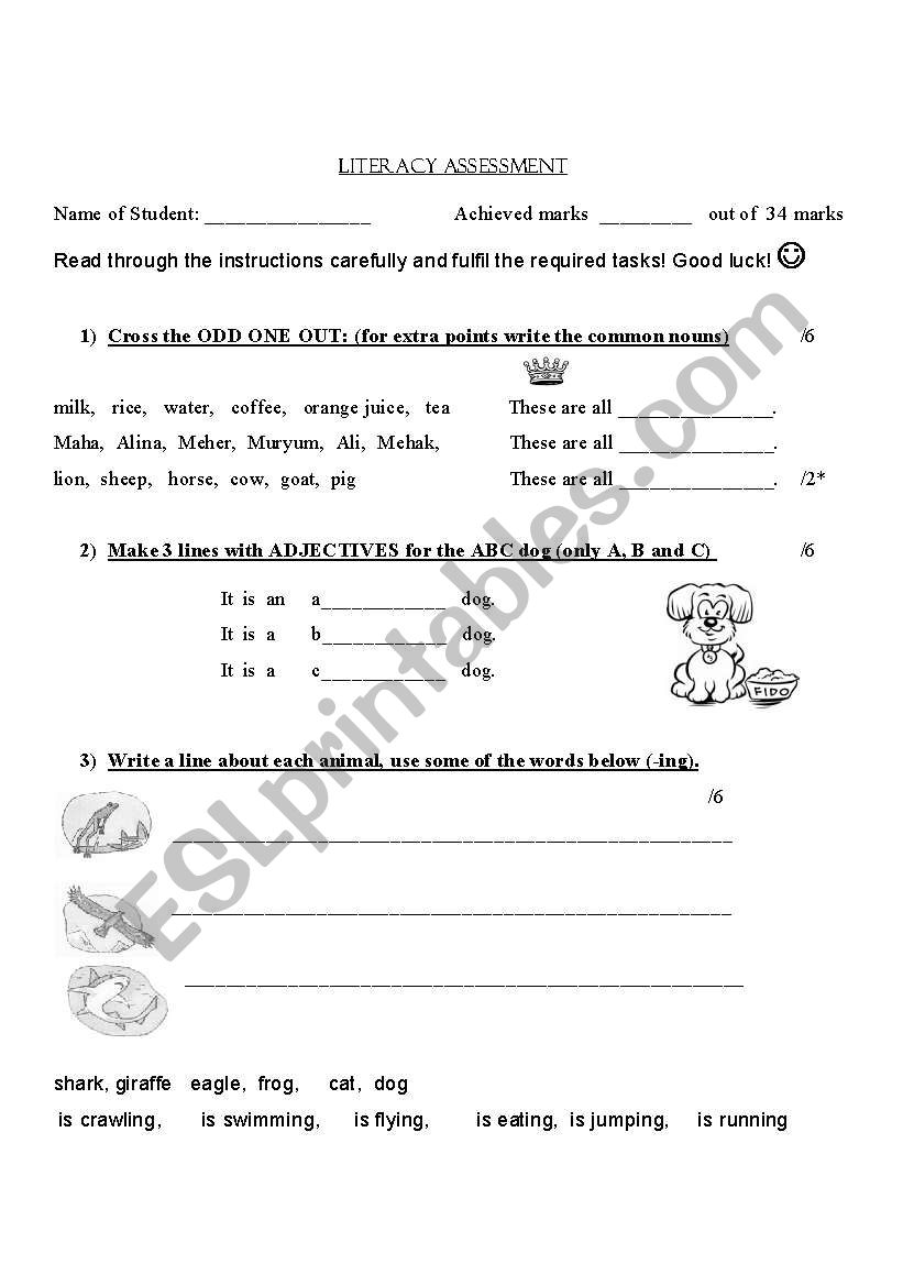 Test  -ing forms, adjectives, odd one out, comprehension, feelings, 